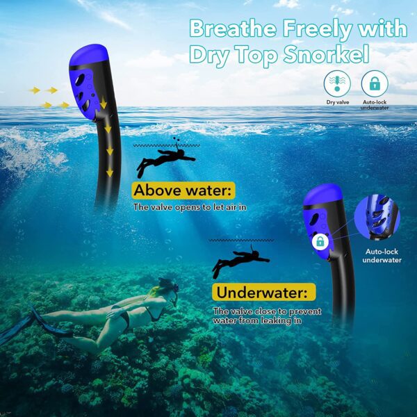 Equipo de esnórquel para adultos TAWAK , máscara de esnórquel para adultos, conjunto de máscara de esnórquel con vista panorámica y vidrio templado antifugas, gafas de esnórquel con correa ajustable para esnórquel buceo - Imagen 4