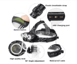 Linterna LED recargable por USB, 2000 lúmenes de alto brillo, 6 modos de iluminación de cabeza impermeable, faros perfectos para camping, correr, senderismo, ciclismo, pesca, escalada