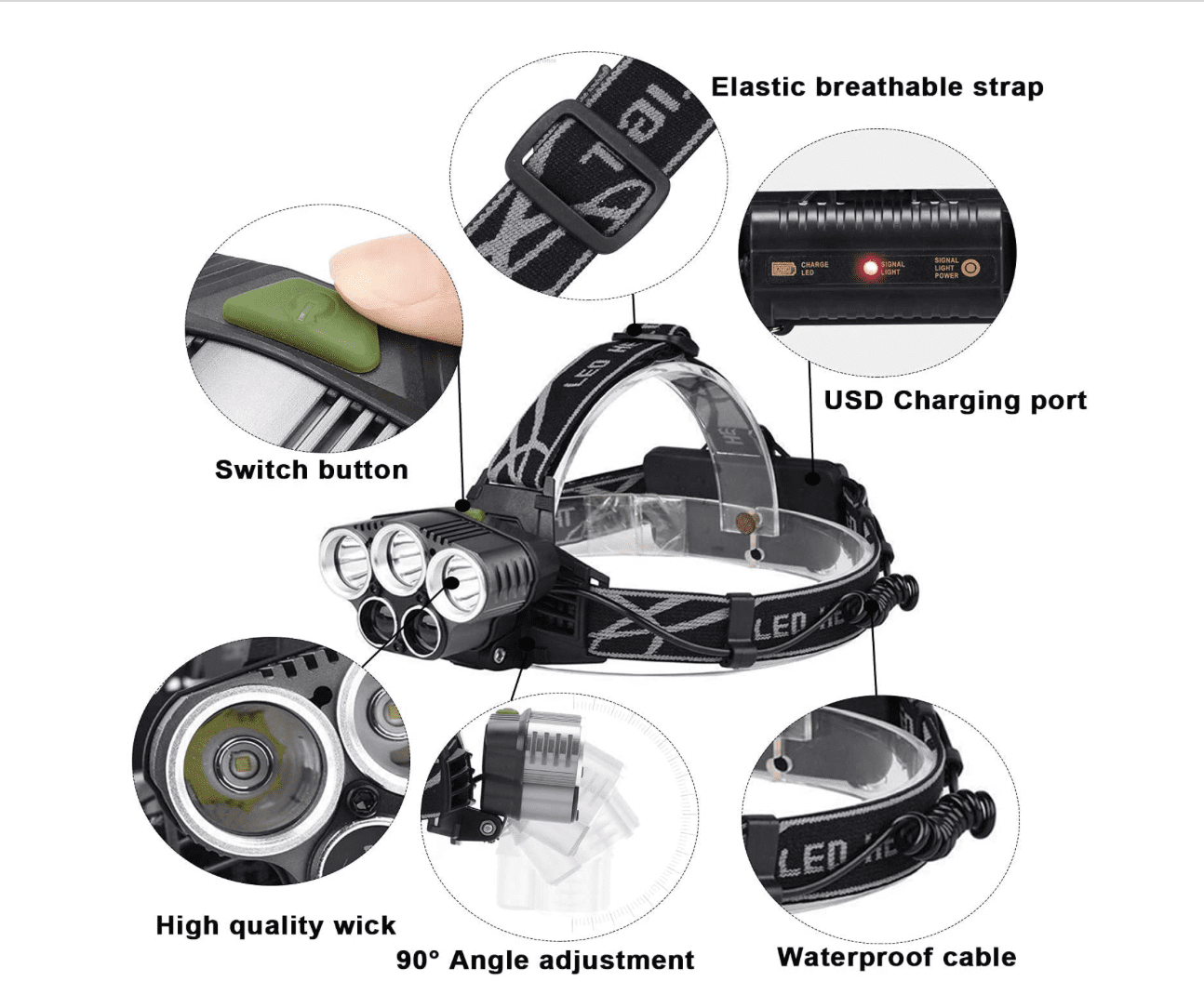 Captura de Pantalla 2023-03-15 a la(s) 17.32.18 Linterna LED recargable por USB, 2000 lúmenes de alto brillo, 6 modos de iluminación de cabeza impermeable, faros perfectos para camping, correr, senderismo, ciclismo, pesca, escalada - Imagen 1