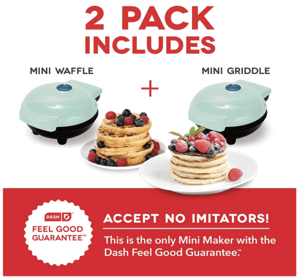 DASH Mini Maker waflera + plancha, paquete de 2 planchas + plancha de gofre, color aguamarina - Imagen 3