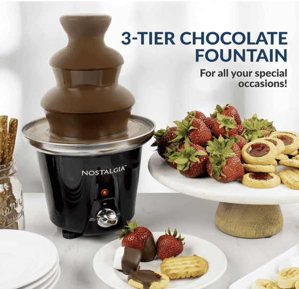 Fuente eléctrica de fondue de chocolate, Nostalgia  24 onzas, juego de 3 niveles, máquina de fuente para queso, chocolate derretido, licores, negro - Imagen 6