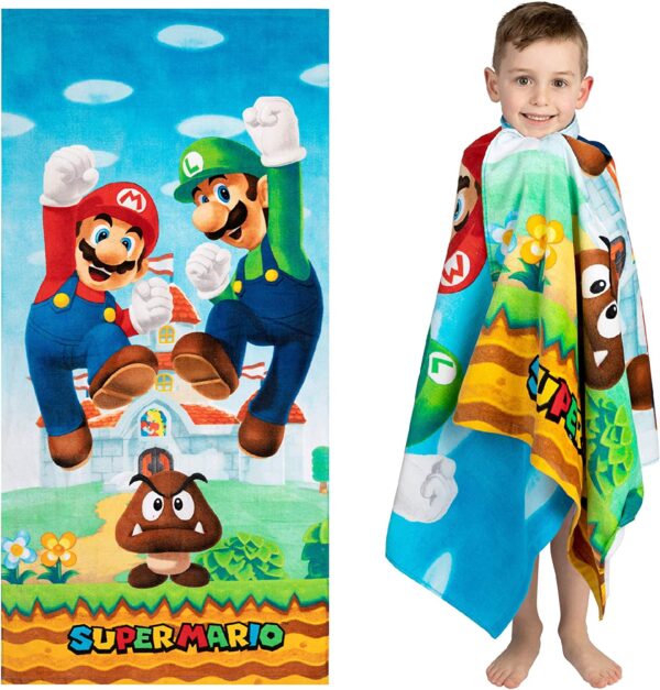Super Mario Bros - Toalla de baño de algodón súper suave para niños, 58 x 28 pulgadas, por Franco - Imagen 2