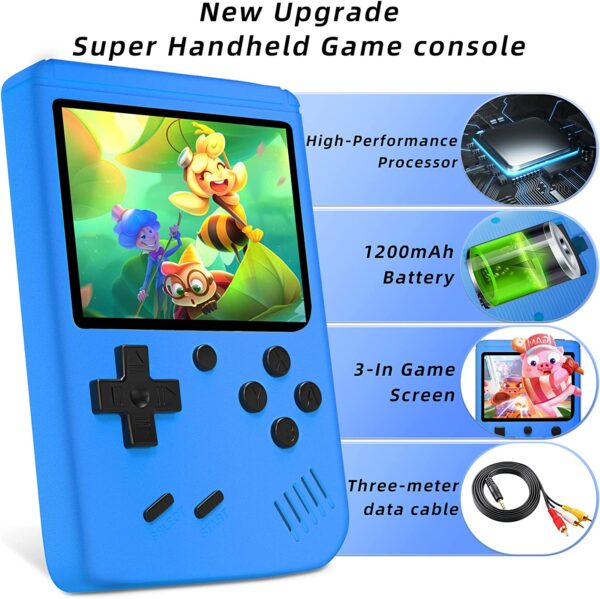 Consola de juegos de mano para niños, consola de juegos retro para adultos, mini juegos portátiles de mano con 500 juegos clásicos, pantalla a color de 3.0 pulgadas, compatible con dos jugadores - Imagen 8
