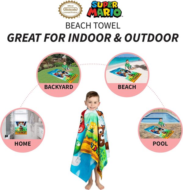 Super Mario Bros - Toalla de baño de algodón súper suave para niños, 58 x 28 pulgadas, por Franco - Imagen 3