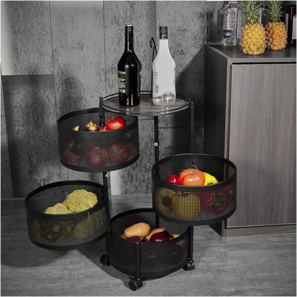 Estante de almacenamiento giratorio para cocina, cesta de frutas giratoria, estante de almacenamiento de cocina de frutas y verduras, cestas de almacenamiento de papas con ruedas, cesta de frutas de acero inoxidable material de metal (4+1 capa) - Imagen 4