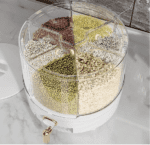 Dispensador de arroz, dispensador giratorio de alimentos secos, contenedor de almacenamiento de granos de cocina de plástico PP con 6 compartimentos para arroz y frijoles (blanco) - Imagen 4