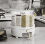 Dispensador de arroz, dispensador giratorio de alimentos secos, contenedor de almacenamiento de granos de cocina de plástico PP con 6 compartimentos para arroz y frijoles (blanco) - Imagen 3