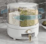 Dispensador de arroz, dispensador giratorio de alimentos secos, contenedor de almacenamiento de granos de cocina de plástico PP con 6 compartimentos para arroz y frijoles (blanco)