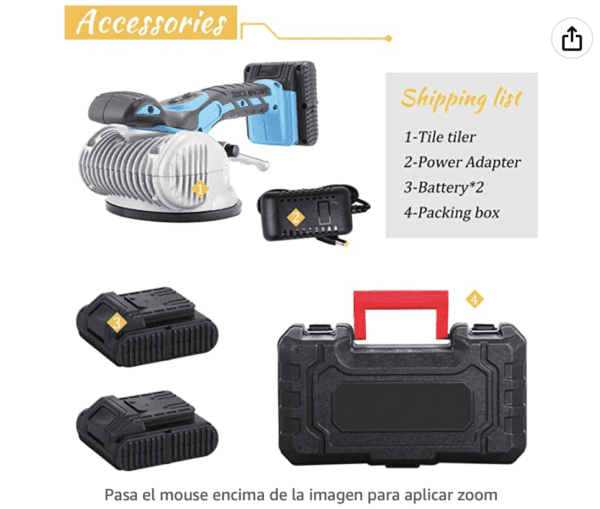 Máquina de vibración de azulejos 18000r/min, herramienta de instalación de azulejos, máquina de baldosas, 16.8V 10AH Li-On recargable (2 baterías) - Imagen 2