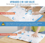 Bolsas de almacenamiento al vacío con bomba de aire eléctrica, paquete de 20 (4 jumbo, 4 grandes, 4 medianas, 4 pequeñas, 4 bolsas enrollables) bolsa de ahorro de espacio para ropa, colchón, manta, edredón, viajes, mudanza - Imagen 6