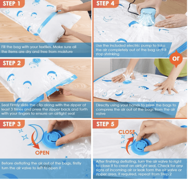 Bolsas de almacenamiento al vacío con bomba de aire eléctrica, paquete de 20 (4 jumbo, 4 grandes, 4 medianas, 4 pequeñas, 4 bolsas enrollables) bolsa de ahorro de espacio para ropa, colchón, manta, edredón, viajes, mudanza - Imagen 3