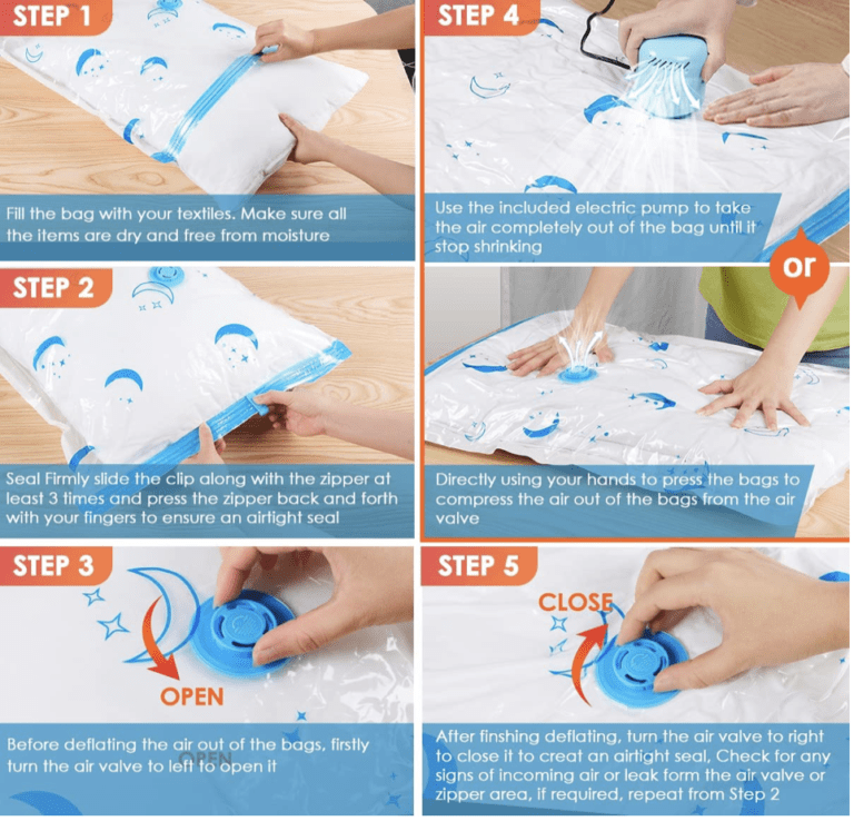 Pack 10 Bolsas De Almacenamiento Al Vacío Jumbo + Bomba Manual | Ahorra Espacio En Ropa Y Edredones