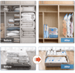 Bolsas de almacenamiento al vacío con bomba de aire eléctrica, paquete de 20 (4 jumbo, 4 grandes, 4 medianas, 4 pequeñas, 4 bolsas enrollables) bolsa de ahorro de espacio para ropa, colchón, manta, edredón, viajes, mudanza - Imagen 2