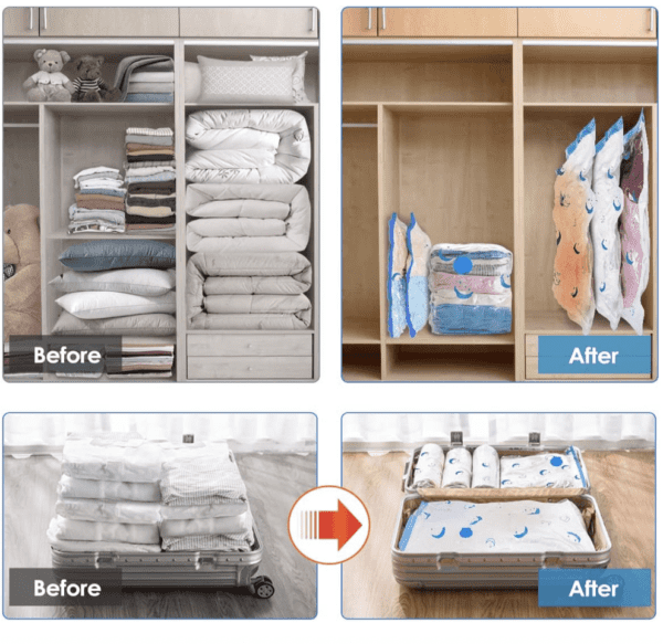 Bolsas de almacenamiento al vacío con bomba de aire eléctrica, paquete de 20 (4 jumbo, 4 grandes, 4 medianas, 4 pequeñas, 4 bolsas enrollables) bolsa de ahorro de espacio para ropa, colchón, manta, edredón, viajes, mudanza - Imagen 2