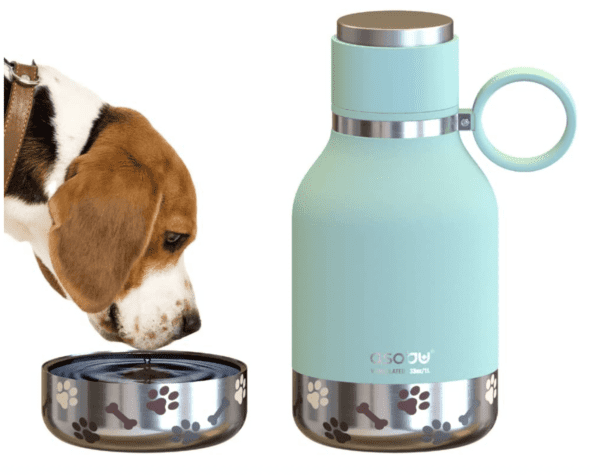 Recipiente para perros unido a una botella aislante de acero inoxidable (1 L) - Imagen 9