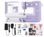 Máquinas de coser Mini, máquina de coser portátil para principiantes con 16 costuras integradas y costura inversa, máquina de reparación multifunción pequeña con kit de accesorios pedal para el día de la familia del niño
