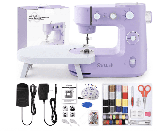 Máquinas de coser Mini, máquina de coser portátil para principiantes con 16 costuras integradas y costura inversa, máquina de reparación multifunción pequeña con kit de accesorios pedal para el día de la familia del niño - Imagen 1