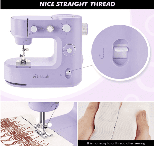 Máquinas de coser Mini, máquina de coser portátil para principiantes con 16 costuras integradas y costura inversa, máquina de reparación multifunción pequeña con kit de accesorios pedal para el día de la familia del niño - Imagen 4