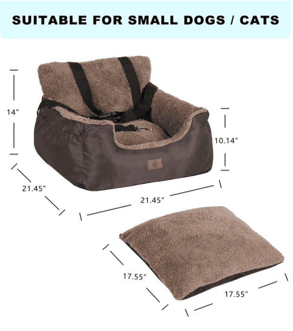 Asiento de coche para perros, asiento de automóvil para perros pequeños, cama transportadora de viaje con bolsillos de almacenamiento y hebilla de seguridad ajustable, asiento de automóvil impermeable para mascotas para asiento trasero y delantero del automóvil - Imagen 6