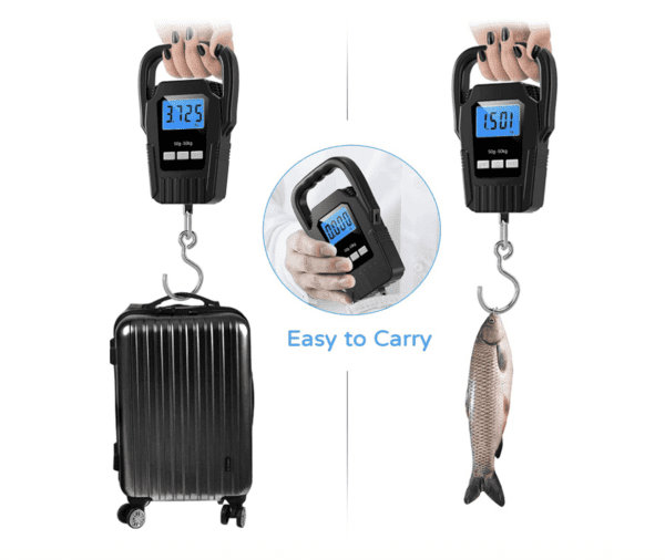 Báscula digital de peces para colgar, báscula de equipaje de 110 libras/110.2 lbs, asa grande mejorada y pantalla LCD retroiluminada, báscula postal, negro, regalos de pesca para hombres, ideas de regalo, color negro - Imagen 7