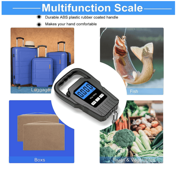 Báscula digital de peces para colgar, báscula de equipaje de 110 libras/110.2 lbs, asa grande mejorada y pantalla LCD retroiluminada, báscula postal, negro, regalos de pesca para hombres, ideas de regalo, color negro - Imagen 2