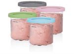 Paquete de 4 unidades, Ninja XSKPLD4BCD -  compatibles con máquinas de helado de crema serie NC299AMZ y NC300s, sin BPA y aptas para lavavajillas, tapas de color, 1 pinta cada una, transparente/gris/lima/rosa/acqua