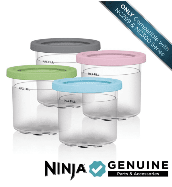 Paquete de 4 unidades, Ninja XSKPLD4BCD -  compatibles con máquinas de helado de crema serie NC299AMZ y NC300s, sin BPA y aptas para lavavajillas, tapas de color, 1 pinta cada una, transparente/gris/lima/rosa/acqua - Imagen 7