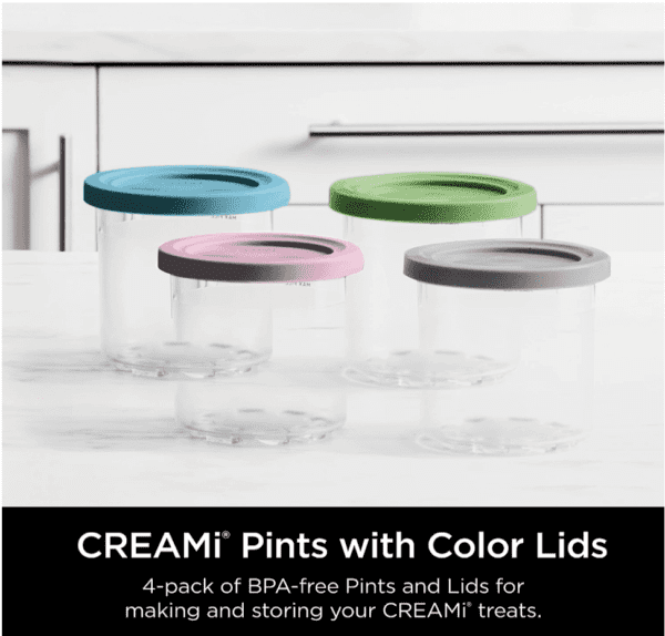 Paquete de 4 unidades, Ninja XSKPLD4BCD -  compatibles con máquinas de helado de crema serie NC299AMZ y NC300s, sin BPA y aptas para lavavajillas, tapas de color, 1 pinta cada una, transparente/gris/lima/rosa/acqua - Imagen 5