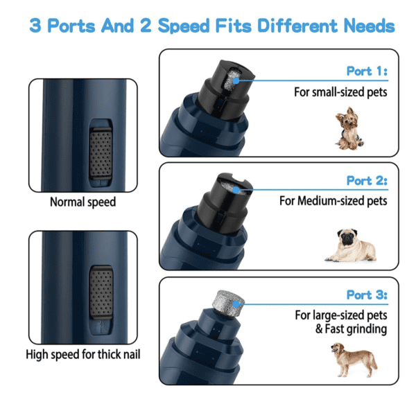 Corta uñas para mascota - Lima de uñas para perro. Recortador de uñas de mascota profesional de 2 velocidades, eléctrico, recargable, sin dolor, cuidado y suavizado de garras para perros y gatos pequeños y medianos, Azul oscuro - Imagen 6
