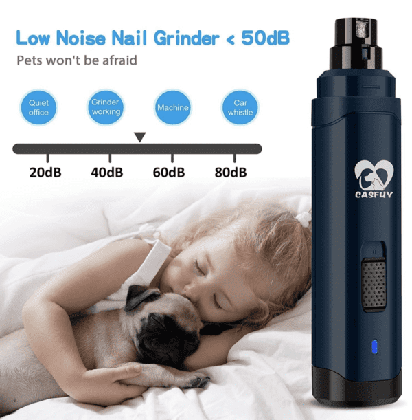 Corta uñas para mascota - Lima de uñas para perro. Recortador de uñas de mascota profesional de 2 velocidades, eléctrico, recargable, sin dolor, cuidado y suavizado de garras para perros y gatos pequeños y medianos, Azul oscuro - Imagen 5
