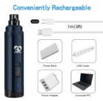 Corta uñas para mascota - Lima de uñas para perro. Recortador de uñas de mascota profesional de 2 velocidades, eléctrico, recargable, sin dolor, cuidado y suavizado de garras para perros y gatos pequeños y medianos, Azul oscuro - Imagen 3