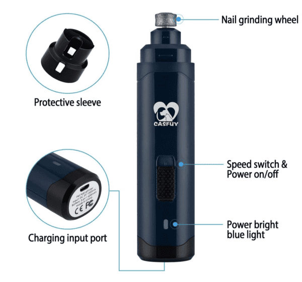 Corta uñas para mascota - Lima de uñas para perro. Recortador de uñas de mascota profesional de 2 velocidades, eléctrico, recargable, sin dolor, cuidado y suavizado de garras para perros y gatos pequeños y medianos, Azul oscuro - Imagen 2