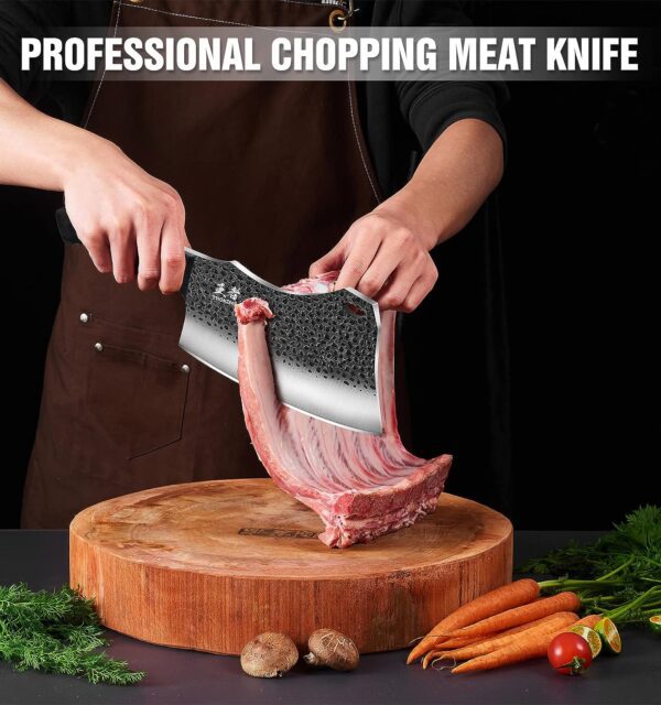 Cuchillo de carnicero de acero inoxidable alemán de alto carbono forjado a mano para cortar carne con espiga completa y caja de regalo, cuchillo chino para cocina y exteriores - Imagen 2