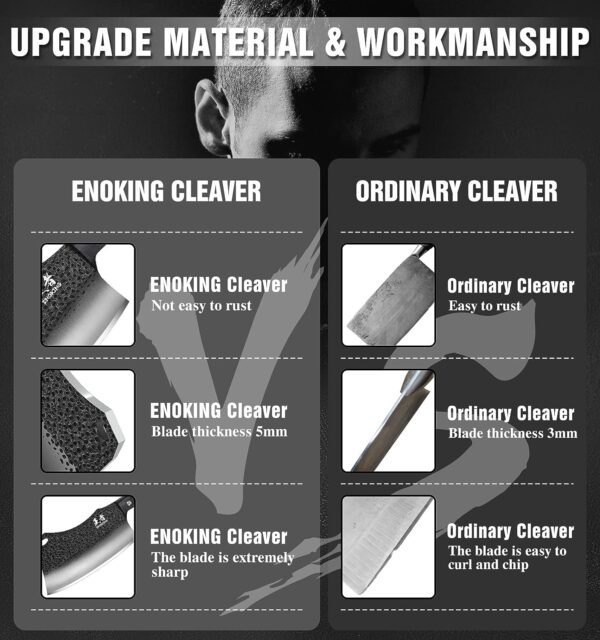 Cuchillo de carnicero de acero inoxidable alemán de alto carbono forjado a mano para cortar carne con espiga completa y caja de regalo, cuchillo chino para cocina y exteriores - Imagen 8