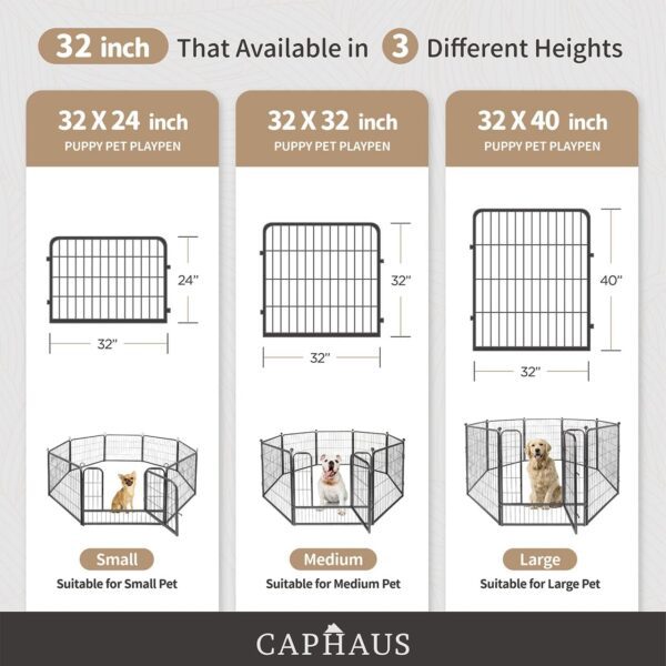 Encierro plegable de metal llamativo de 24/32/40 pulgadas de altura para mascotas con puerta, disponible en 8/16/24/32 paneles para interiores y exteriores, jaula de valla de ejercicio para perros, caravana, camping - Imagen 6