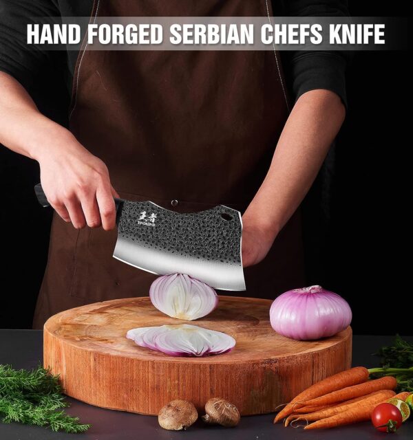 Cuchillo de carnicero de acero inoxidable alemán de alto carbono forjado a mano para cortar carne con espiga completa y caja de regalo, cuchillo chino para cocina y exteriores - Imagen 7