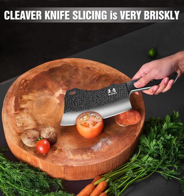 Cuchillo de carnicero de acero inoxidable alemán de alto carbono forjado a mano para cortar carne con espiga completa y caja de regalo, cuchillo chino para cocina y exteriores - Imagen 6