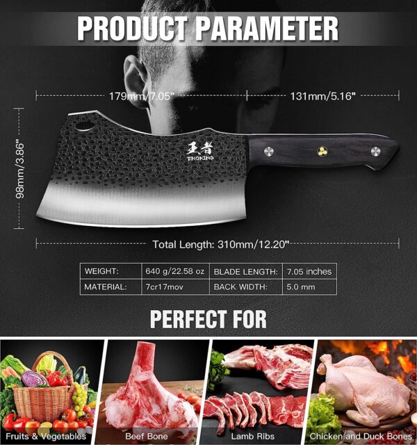 Cuchillo de carnicero de acero inoxidable alemán de alto carbono forjado a mano para cortar carne con espiga completa y caja de regalo, cuchillo chino para cocina y exteriores - Imagen 3