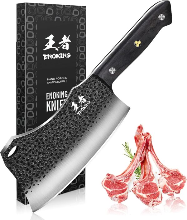 Cuchillo de carnicero de acero inoxidable alemán de alto carbono forjado a mano para cortar carne con espiga completa y caja de regalo, cuchillo chino para cocina y exteriores - Imagen 9