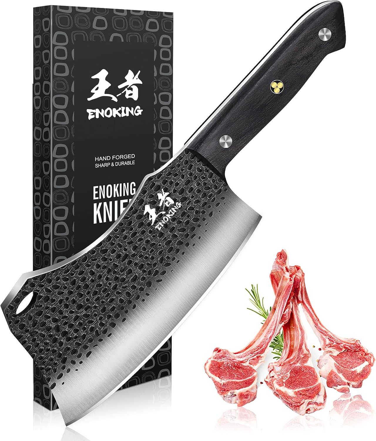 81RW2+v+EBL._AC_SL1500_ Cuchillo de carnicero de acero inoxidable alemán de alto carbono forjado a mano para cortar carne con espiga completa y caja de regalo, cuchillo chino para cocina y exteriores - Imagen 1