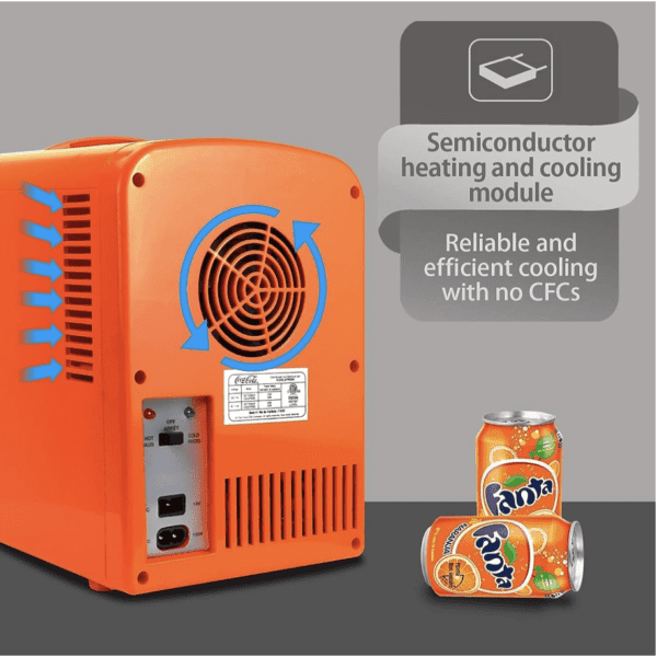 Fanta Naranja - Enfriador/calentador portátil de 4 litros, refrigerador de viaje personal compacto para aperitivos, almuerzo, bebidas, cosméticos, incluye cables de 12 V y CA, bonito accesorio de escritorio para el hogar, oficina, dormitorio, viajes, color negro - Imagen 3