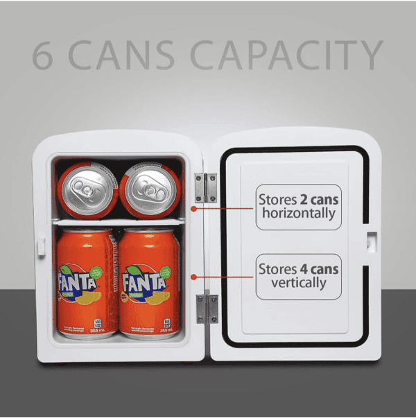Fanta Naranja - Enfriador/calentador portátil de 4 litros, refrigerador de viaje personal compacto para aperitivos, almuerzo, bebidas, cosméticos, incluye cables de 12 V y CA, bonito accesorio de escritorio para el hogar, oficina, dormitorio, viajes, color negro - Imagen 5