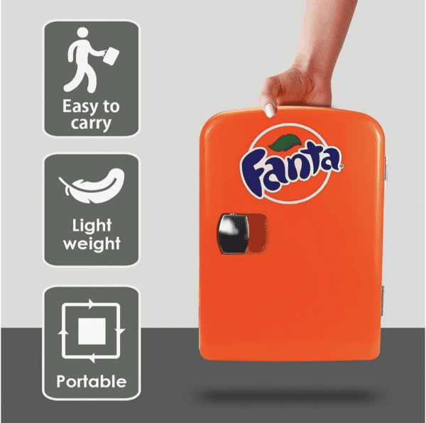 Fanta Naranja - Enfriador/calentador portátil de 4 litros, refrigerador de viaje personal compacto para aperitivos, almuerzo, bebidas, cosméticos, incluye cables de 12 V y CA, bonito accesorio de escritorio para el hogar, oficina, dormitorio, viajes, color negro - Imagen 6