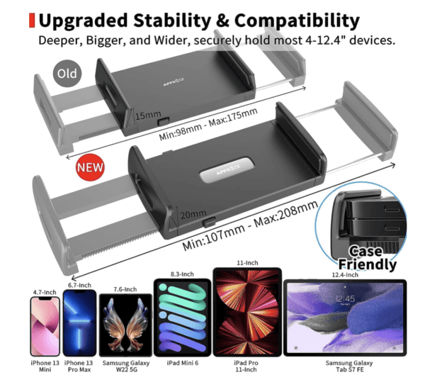 Soporte universal para automóvil [2 en 1] con ranura para CD, soporte para tablet de 7 a 12.4 pulgadas, soporte para teléfono celular para teléfono inteligente de 3.5 a 7 pulgadas, soporte para tablero para iPad Pro/Air/Mini - Imagen 5