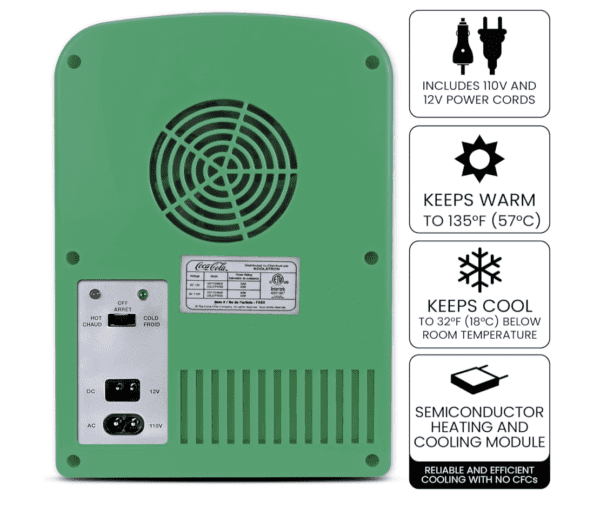 Mini Refrigerador Sprite - Enfriador/calentador portátil de 4 litros, refrigerador de viaje personal compacto para aperitivos, almuerzo, bebidas, cosméticos, incluye cables de 12 V y CA, bonito accesorio de escritorio para el hogar, oficina, dormitorio, viajes, color verde - Imagen 5