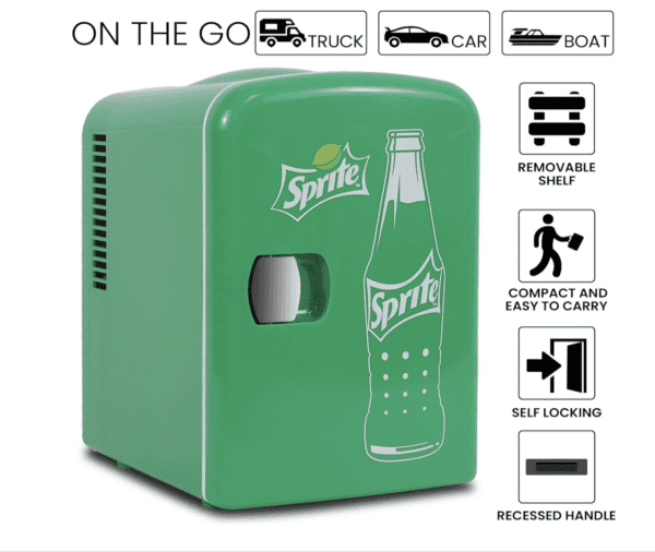 Mini Refrigerador Sprite - Enfriador/calentador portátil de 4 litros, refrigerador de viaje personal compacto para aperitivos, almuerzo, bebidas, cosméticos, incluye cables de 12 V y CA, bonito accesorio de escritorio para el hogar, oficina, dormitorio, viajes, color verde - Imagen 4