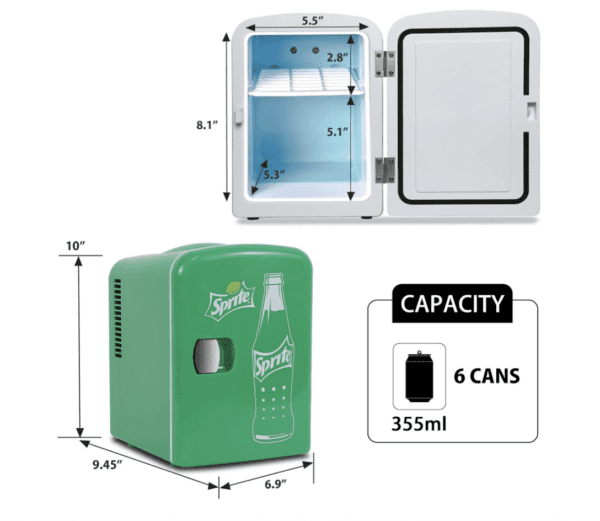 Mini Refrigerador Sprite - Enfriador/calentador portátil de 4 litros, refrigerador de viaje personal compacto para aperitivos, almuerzo, bebidas, cosméticos, incluye cables de 12 V y CA, bonito accesorio de escritorio para el hogar, oficina, dormitorio, viajes, color verde - Imagen 3