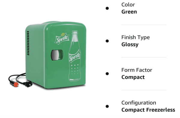 Mini Refrigerador Sprite - Enfriador/calentador portátil de 4 litros, refrigerador de viaje personal compacto para aperitivos, almuerzo, bebidas, cosméticos, incluye cables de 12 V y CA, bonito accesorio de escritorio para el hogar, oficina, dormitorio, viajes, color verde - Imagen 2