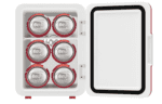 Mini refrigerador de Budweiser, MIS135BUD, personal, compacto y portátil, capacidad de 4 litros, enfría seis latas de 12 onzas, 100% libre de freón y amigable con el medio ambiente, rojo - Imagen 5
