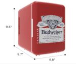 Mini refrigerador de Budweiser, MIS135BUD, personal, compacto y portátil, capacidad de 4 litros, enfría seis latas de 12 onzas, 100% libre de freón y amigable con el medio ambiente, rojo - Imagen 4